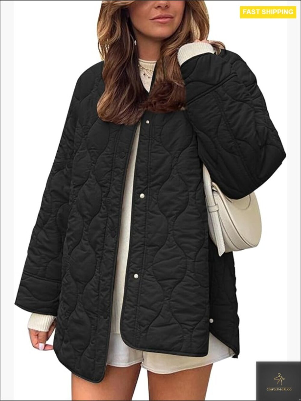 Oversized Quilted Puffer Jacket Lightweight Button Down Chic Outerwear - Picture 1 of 7